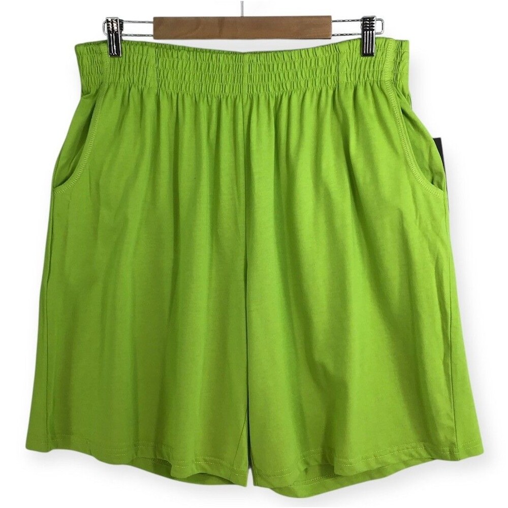 NEW Woman Within Shorts Women's L 18/20 Lime Green Jersey Knit Elastic Waist